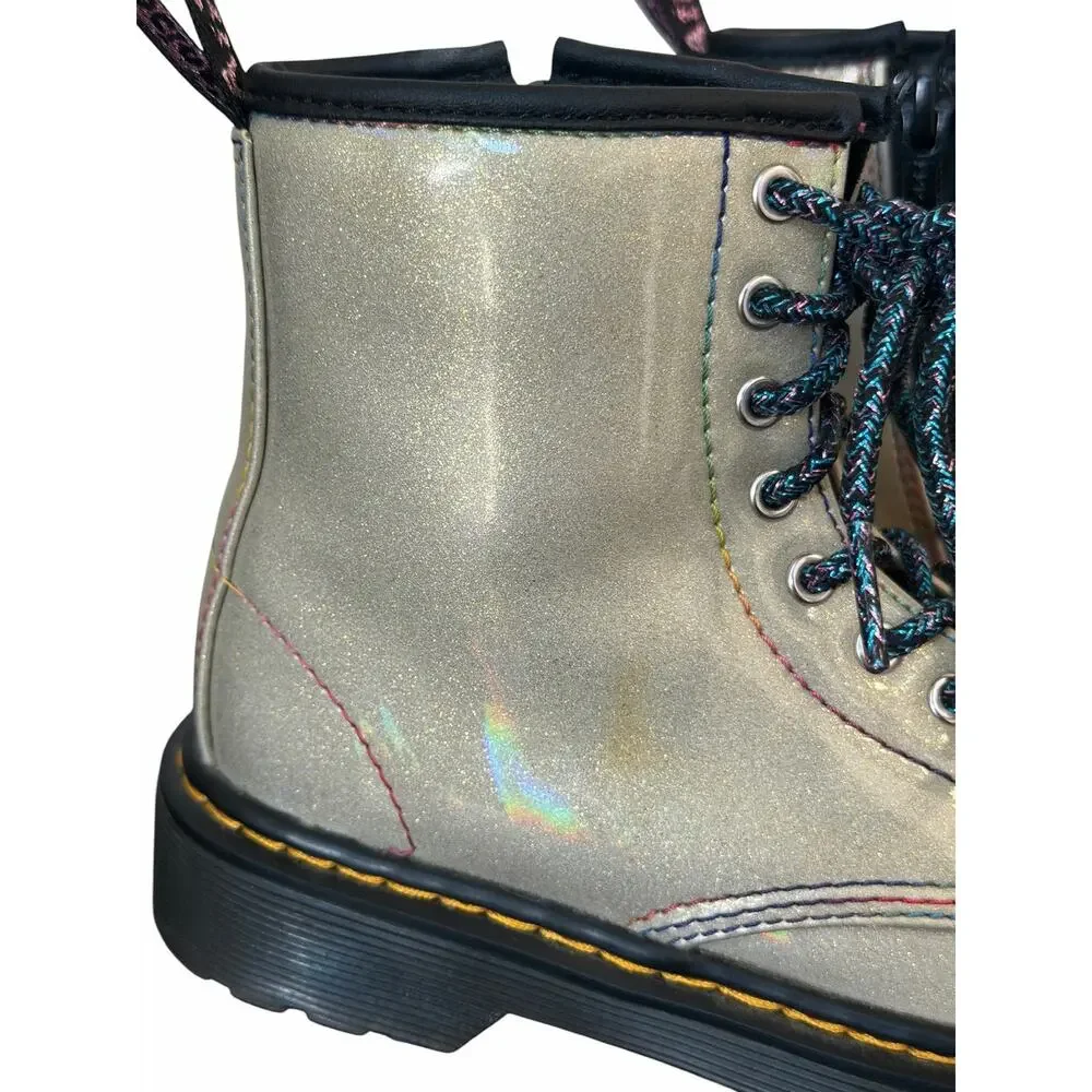 Dr Martens Kids 1460 Sparkle Rays Lace Up Boots Silver Lightshow Girls Size 1